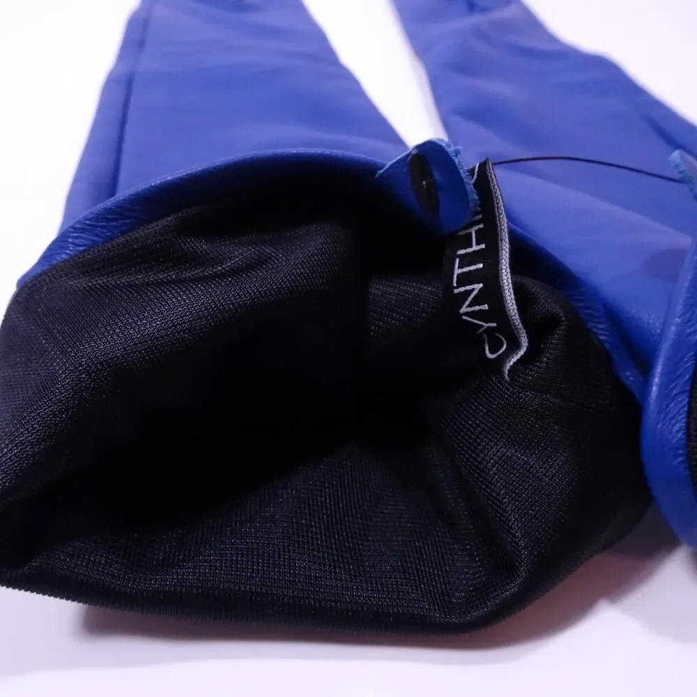 Cynthia Rowley Women's Extra Long Bea Leather Gloves XS 398 BLUE